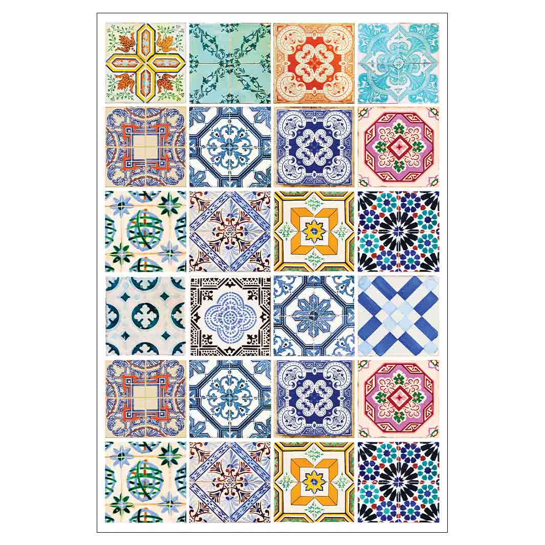 PATTERN BLUE COLOURFUL TILE RECTANGULAR RUG