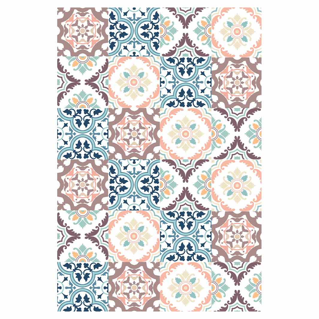 PATTERN BLUE AND MAUVE TILE RECTANGULAR RUG