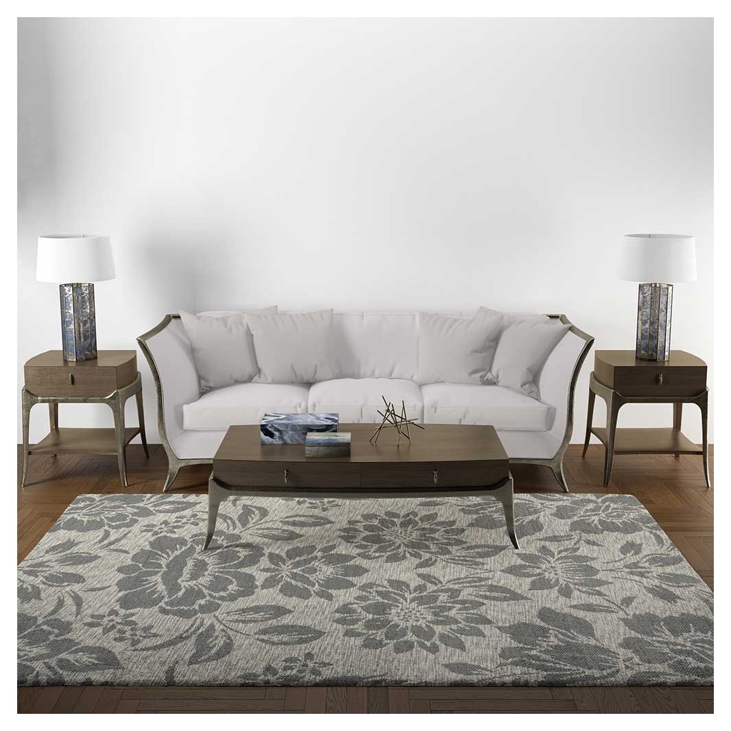 CLASSIC GREY NEUTRAL FLORAL RECTANGULAR RUG