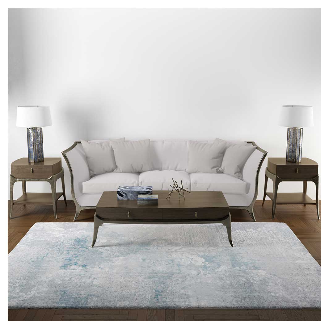 CLASSIC BLUE LIGHT FLEUR DE LIS DISTRESSED RECTANGULAR RUG