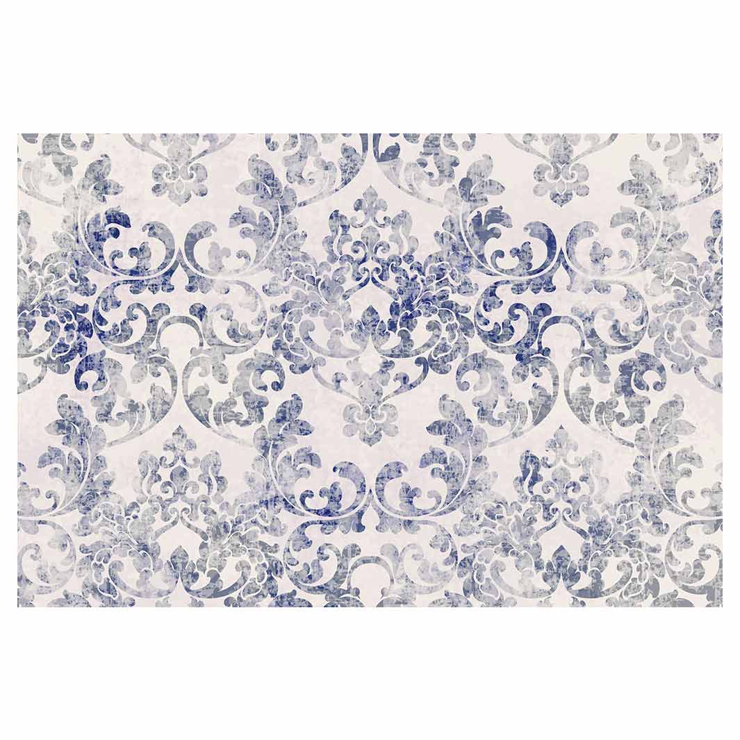 CLASSIC BLUE DAMASK DISTRESSED RECTANGULAR RUG