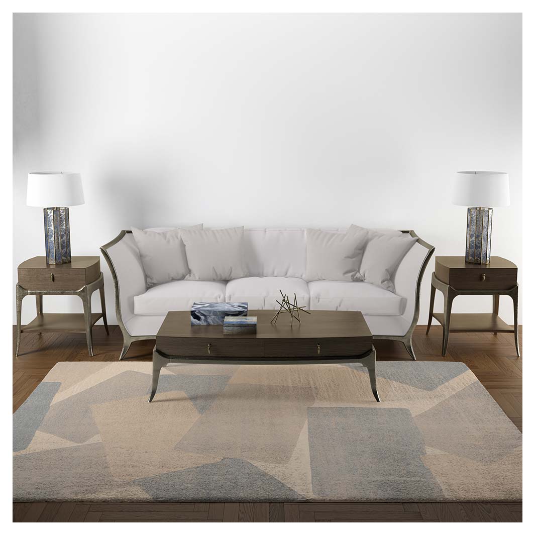 CONTEMPORARY GREY BLOCK PATTERN RECTANGULAR RUG