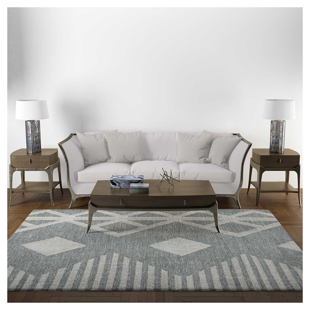 CONTEMPORARY BLUE MINIMALISTIC RECTANGULAR RUG