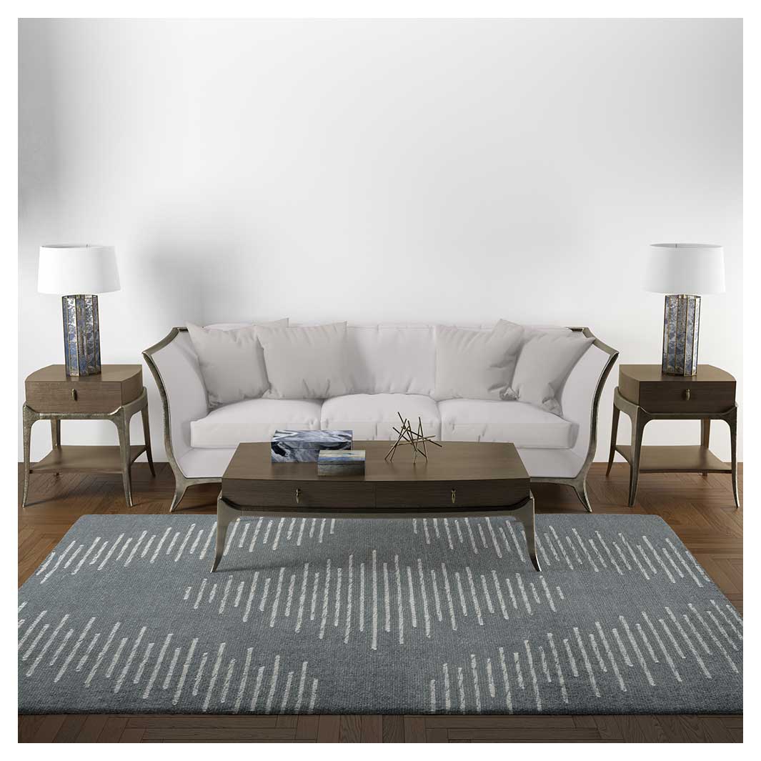 CONTEMPORARY BLUE CHARCOAL TRIBAL DIAMOND RECTANGULAR RUG