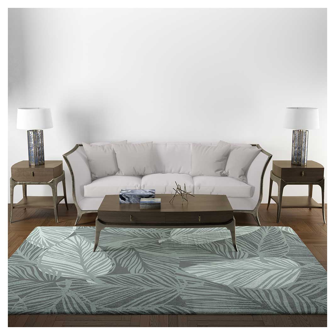 CONTEMPORARY TEAL MODERN NATURAL LEAF RECTANGULAR RUG