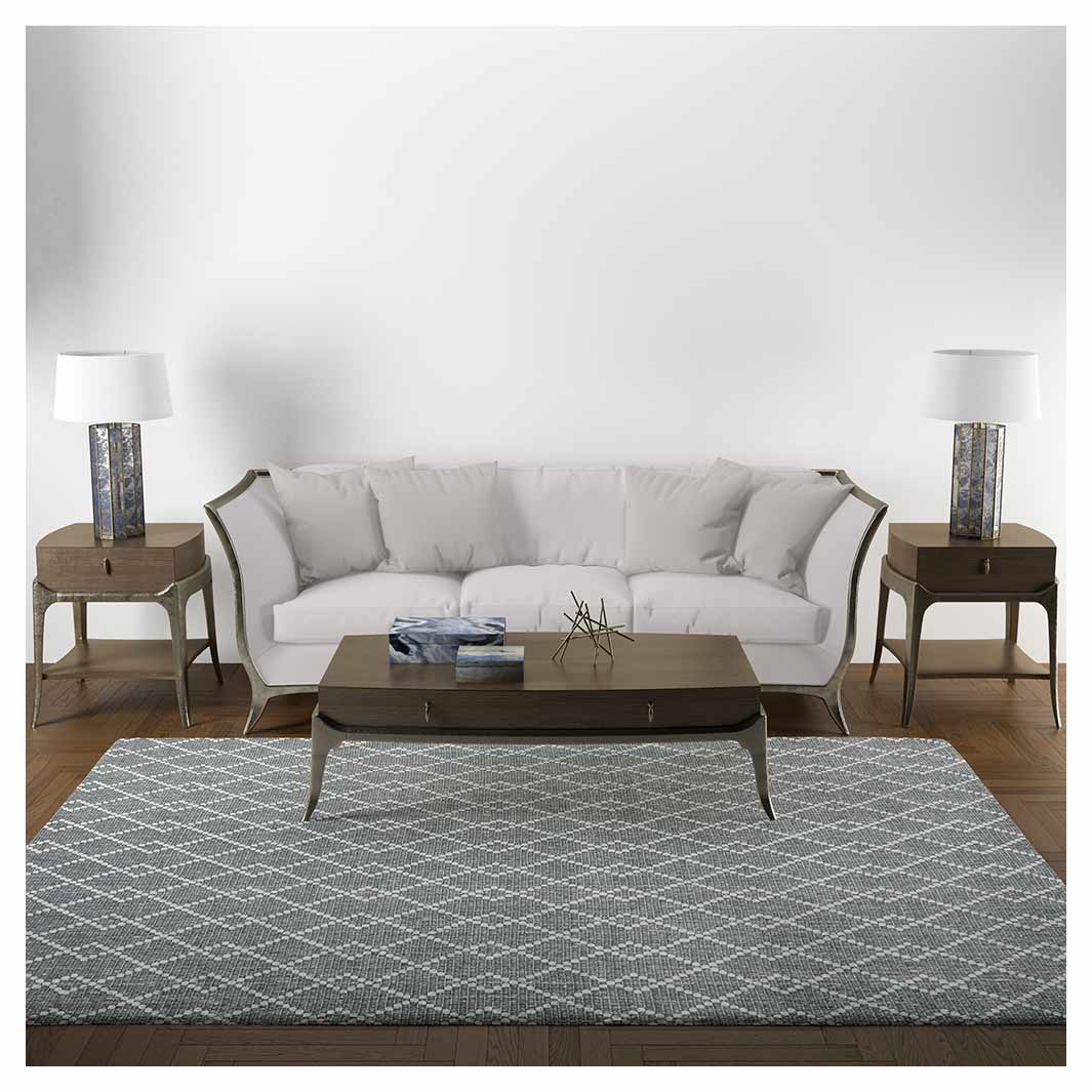 CONTEMPORARY BLUE MINIMALISTIC DIAMOND LINES RECTANGULAR RUG