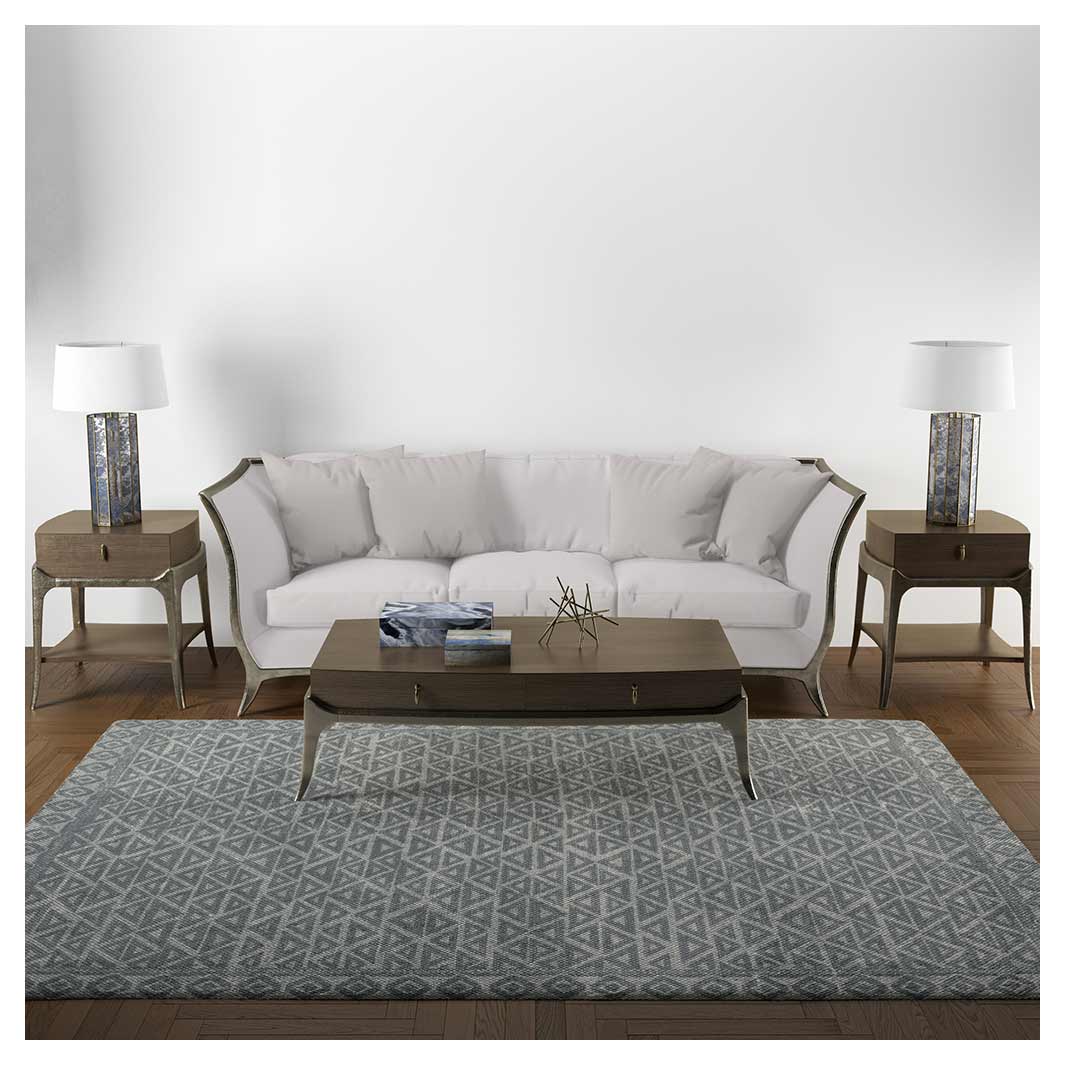 CONTEMPORARY GREY TRIBAL TRIANGLE PATTERN RECTANGULAR RUG