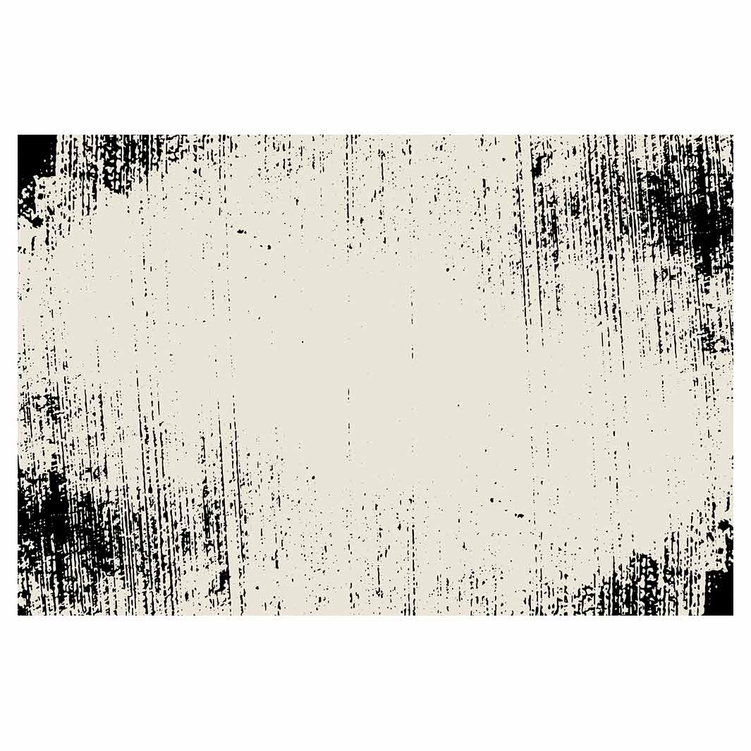 CONTEMPORARY BEIGE AND BLACK INK FRAME DISTRESSED RECTANGULAR RUG