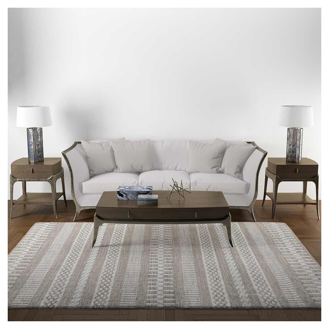 CONTEMPORARY BROWN MINIMALISTIC LINE PATTERN RECTANGULAR RUG