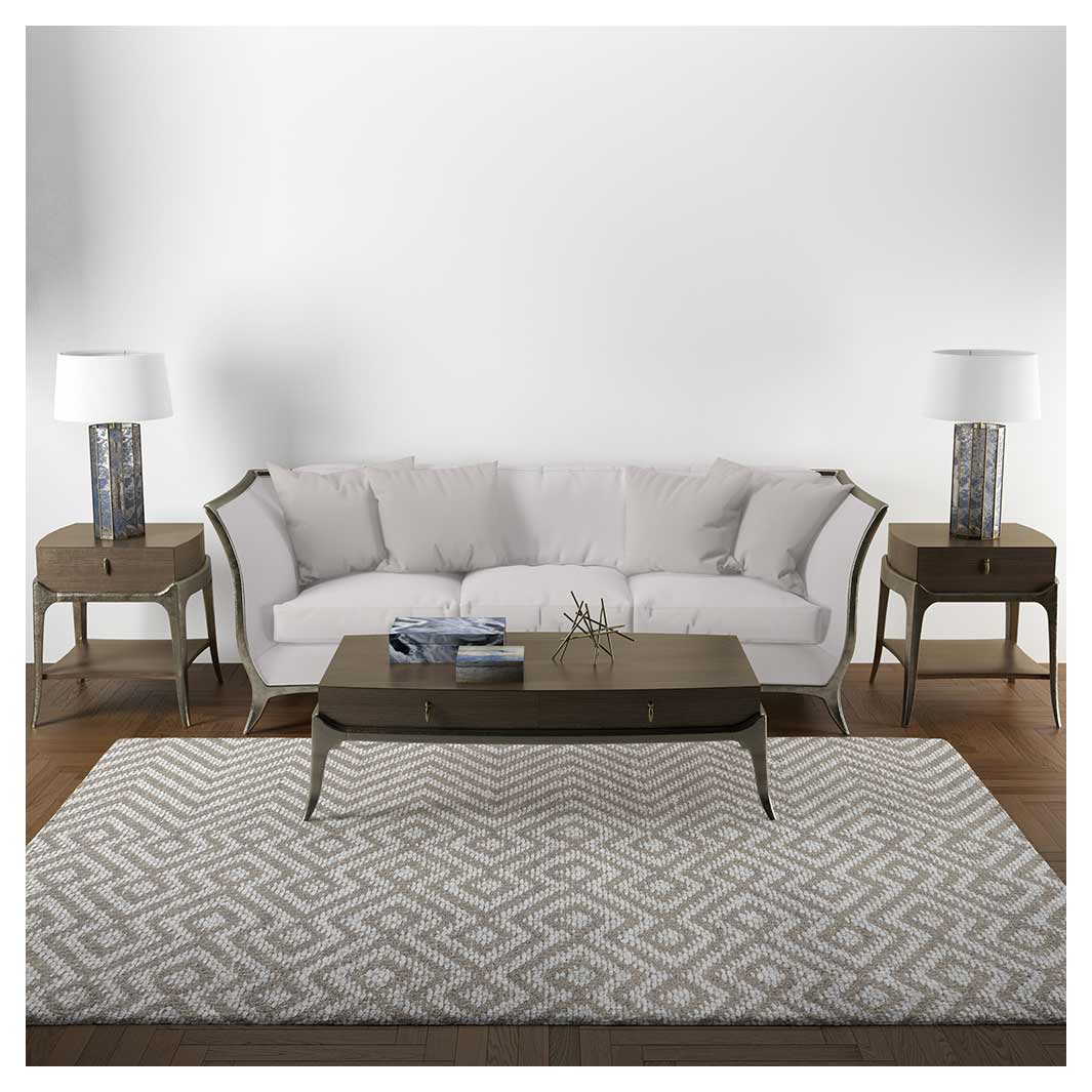 CONTEMPORARY BROWN AND WHITE DIAMOND PATTERN RECTANGULAR RUG