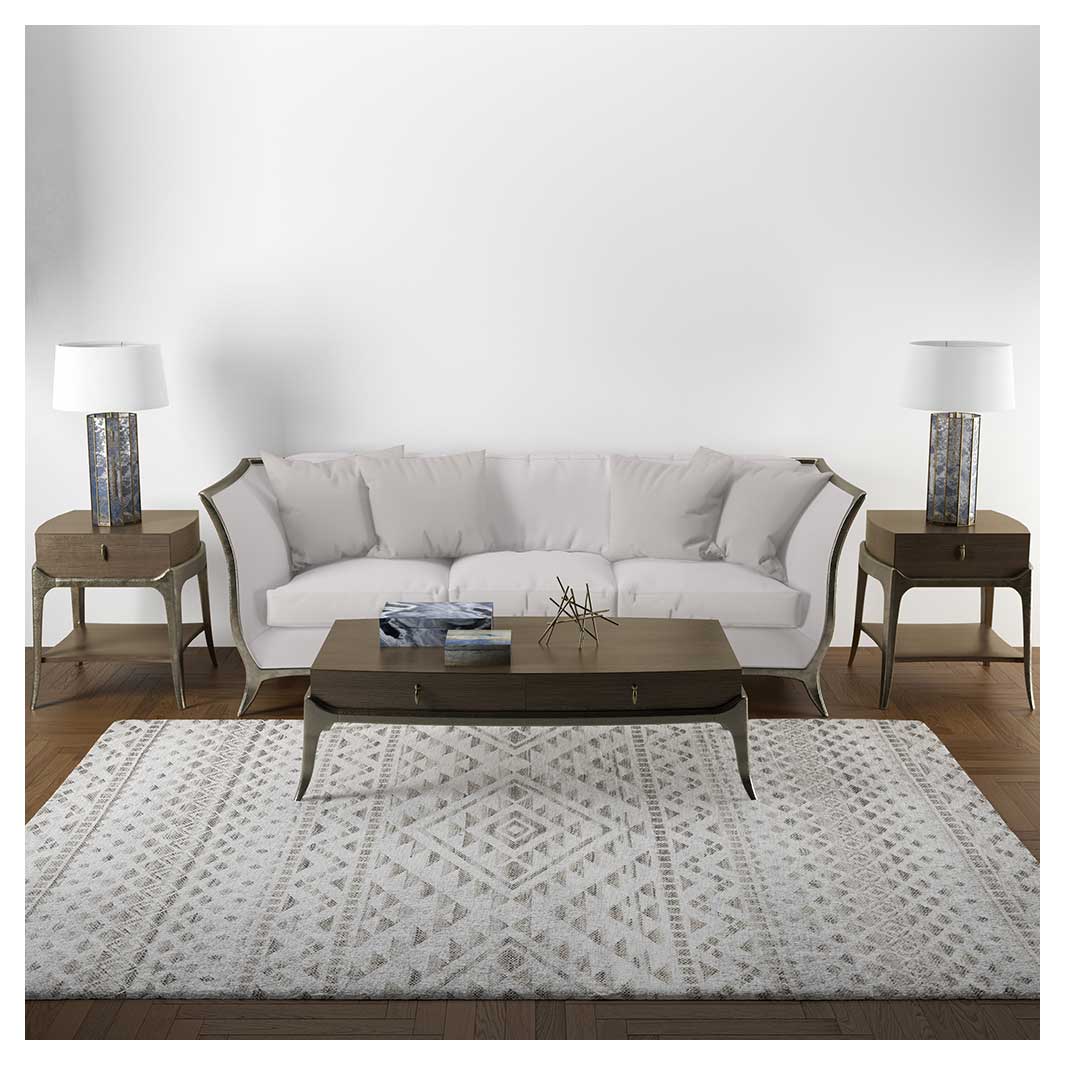 CONTEMPORARY WHITE NEUTRAL TRIBAL PATTERN RECTANGULAR RUG