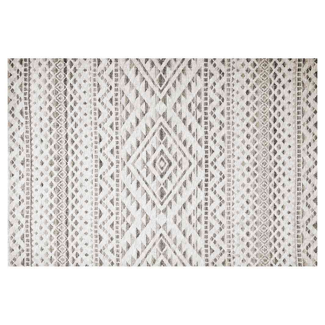 CONTEMPORARY WHITE NEUTRAL TRIBAL PATTERN RECTANGULAR RUG