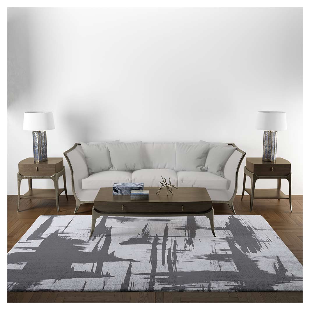 MODERN GREY INK BRUSH STROKES RECTANGULAR RUG