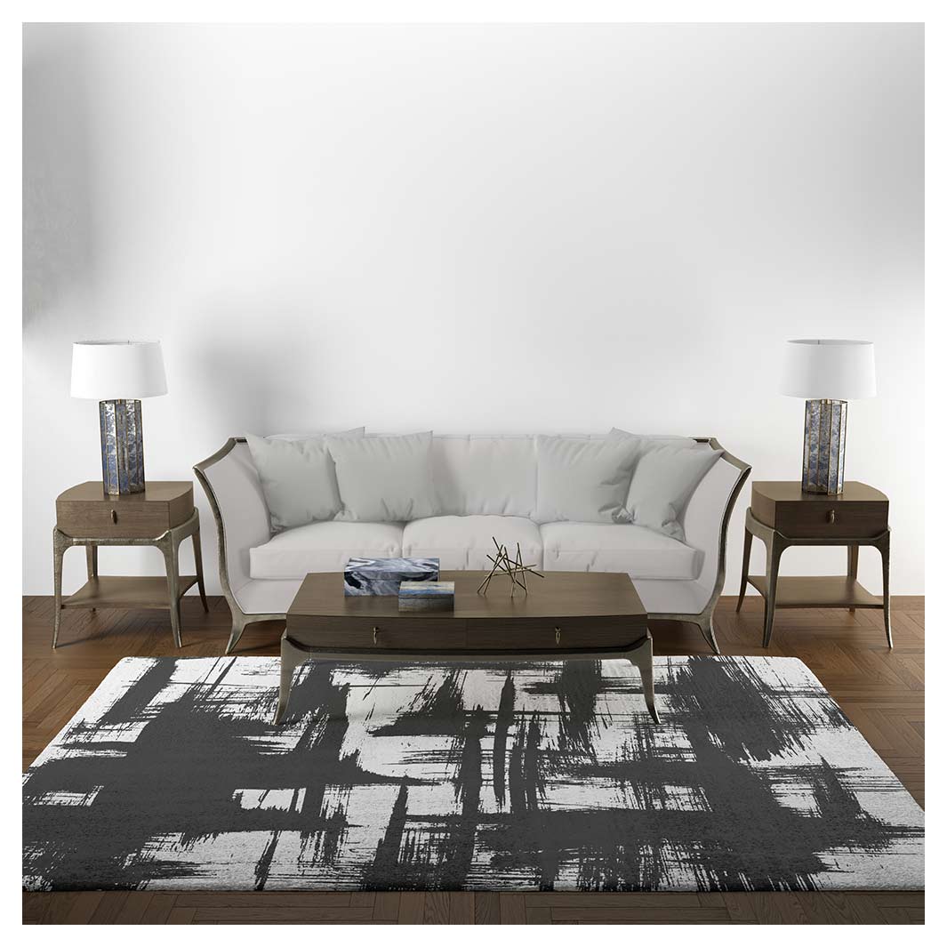 MODERN BLACK INK BRUSH STROKES RECTANGULAR RUG