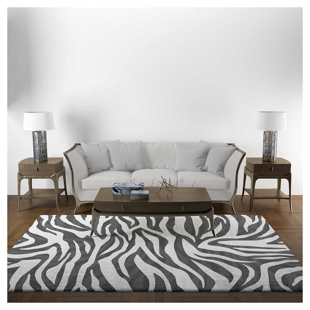 MODERN BLACK AND WHITE ZEBRA PATTERN RECTANGULAR RUG