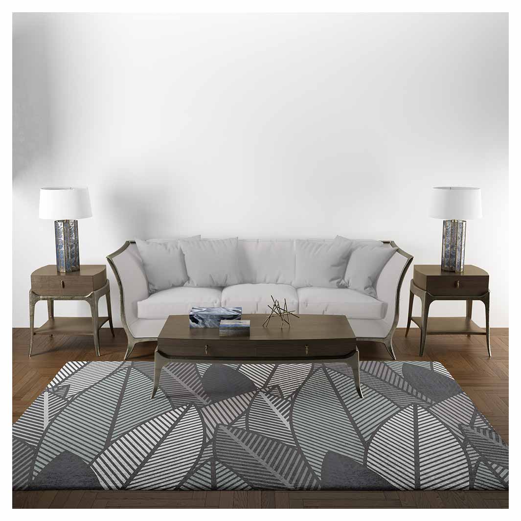 MODERN BLUE STYLIZED LEAF PATTERN RECTANGULAR RUG