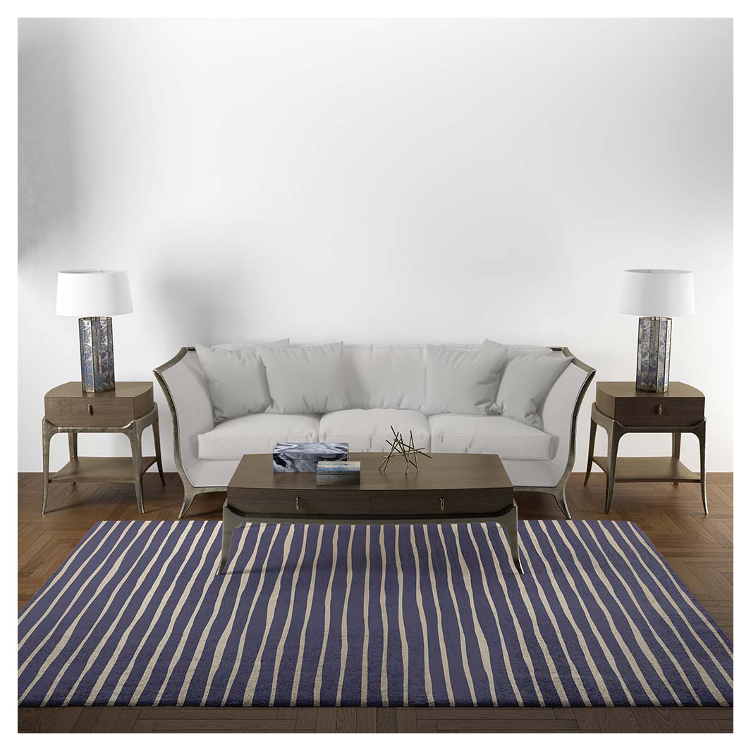 MODERN NAVY BOLD STRIPES RECTANGULAR RUG