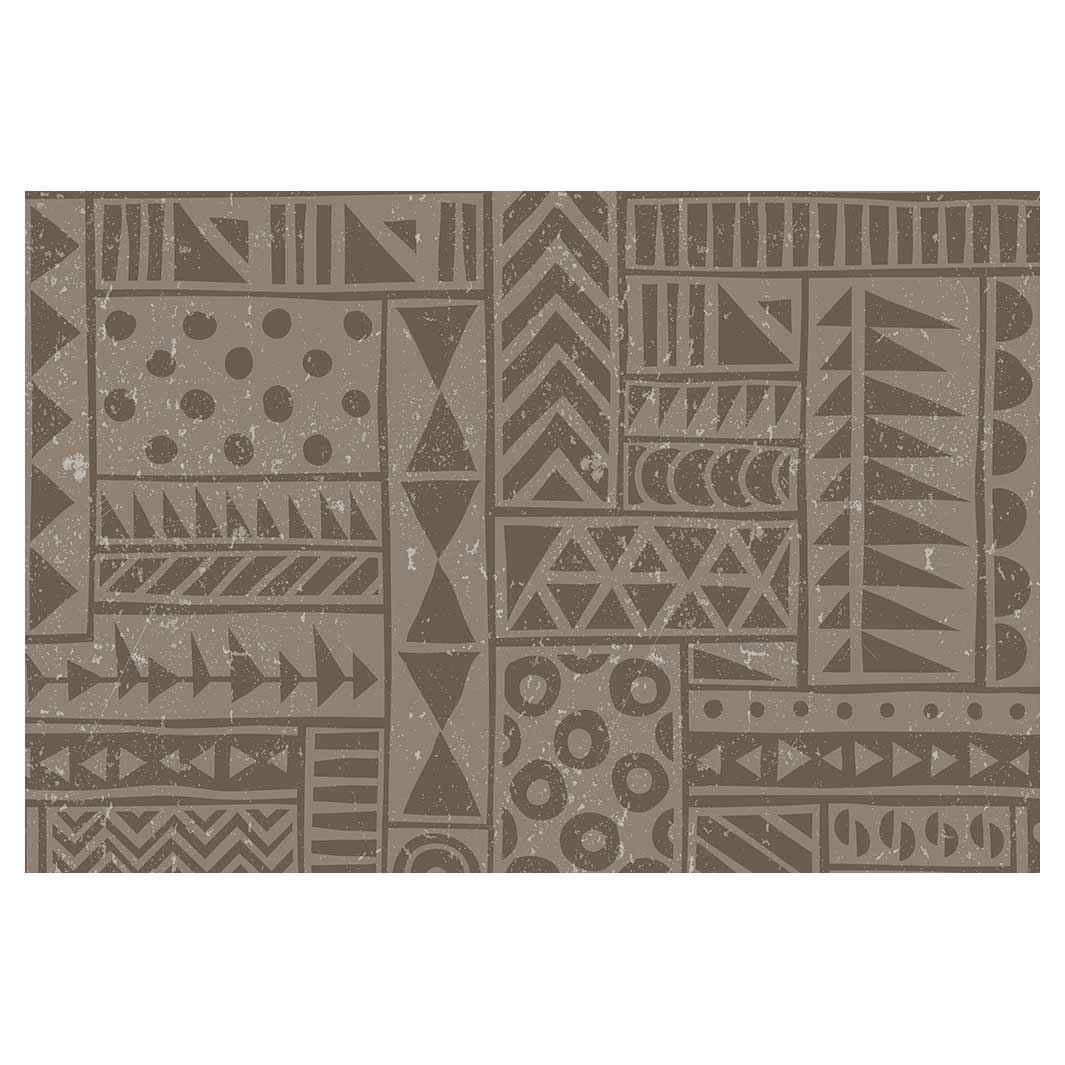 MODERN BROWN AGED TRIBAL BLOCK PATTERN RECTANGULAR RUG