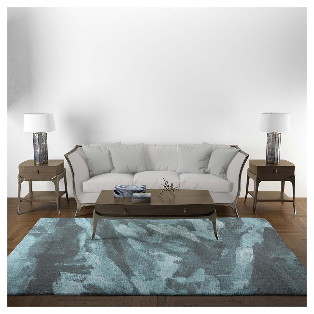 MODERN SKY BLUE BRUSH STROKES RECTANGULAR RUG