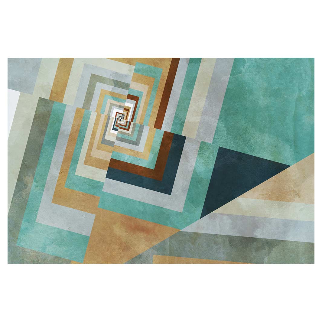 MODERN TEAL GEOMETRIC OPTICAL ART RECTANGULAR RUG