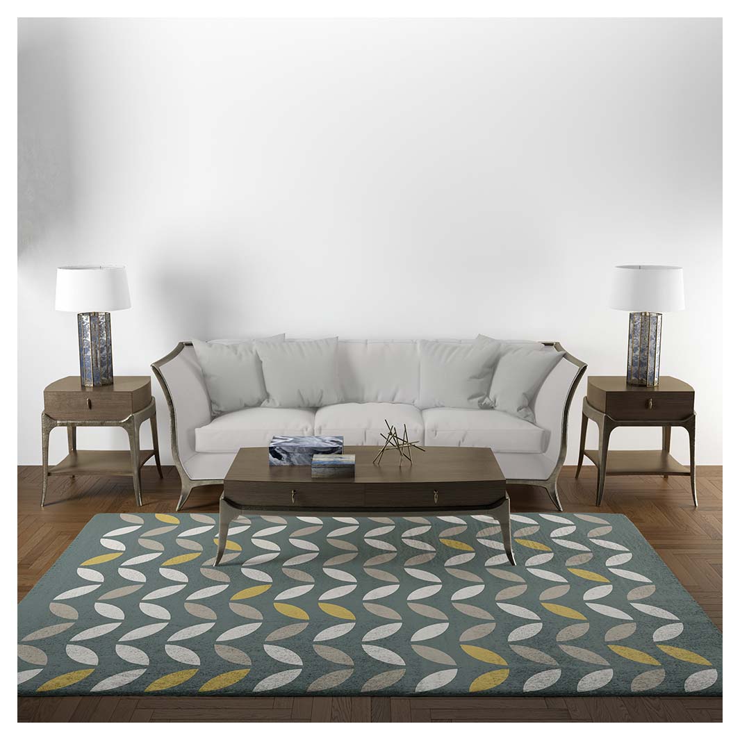 MODERN GREEN SIMPLISTIC SHAPE PATTERN RECTANGULAR RUG