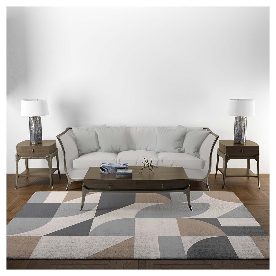 MODERN BROWN NATURAL ABSTRACT GEO SHAPES RECTANGULAR RUG