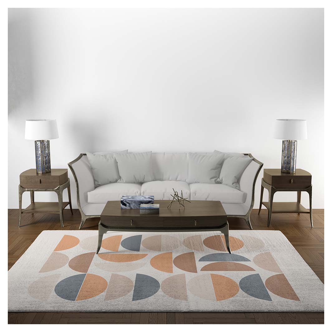 MODERN ORANGE MINIMALISTIC CIRCLE PATTERN RECTANGULAR RUG