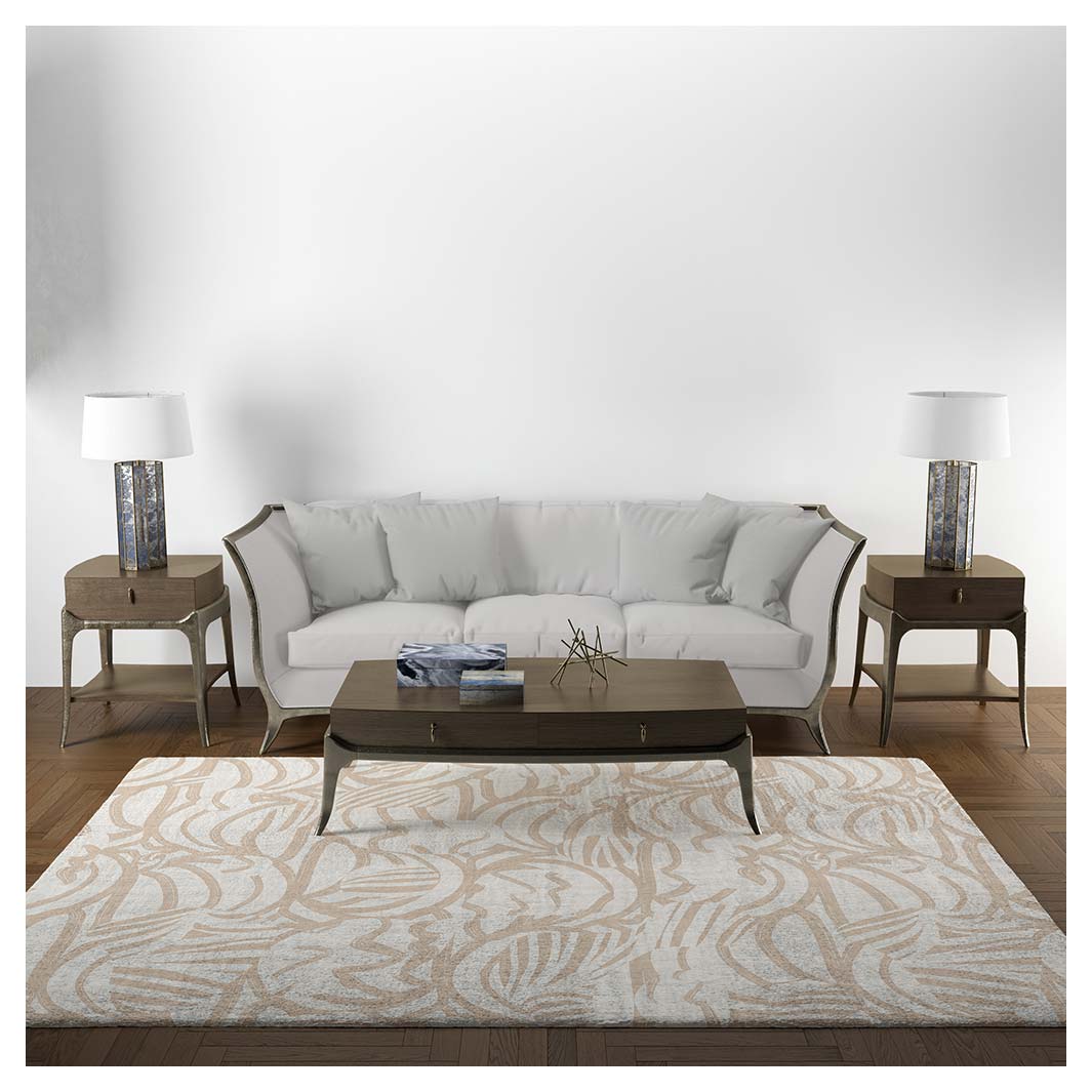 MODERN BEIGE ABSTRACT PATTERN DRAWING RECTANGULAR RUG