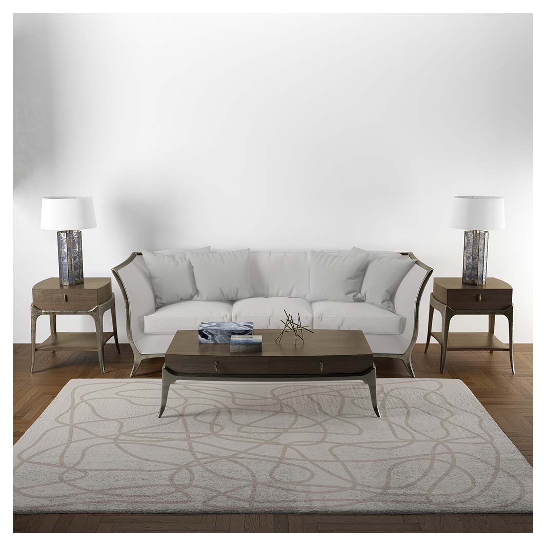 MODERN BROWN ABSTRACT SCRIBBLE LINE RECTANGULAR RUG