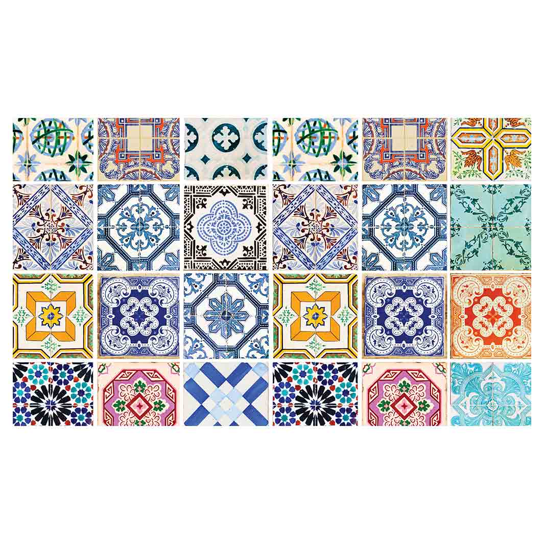 PATTERN BLUE COLOURFUL TILE RECTANGULAR SCATTER CUSHION