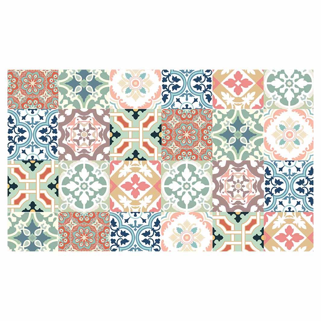 PATTERN TEAL AND ORANGE TILE RECTANGULAR SCATTER CUSHION