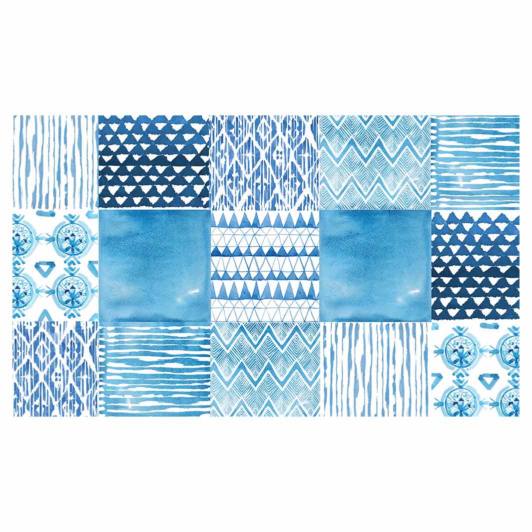 PATTERN BLUE WATERCOLOUR TILE RECTANGULAR SCATTER CUSHION