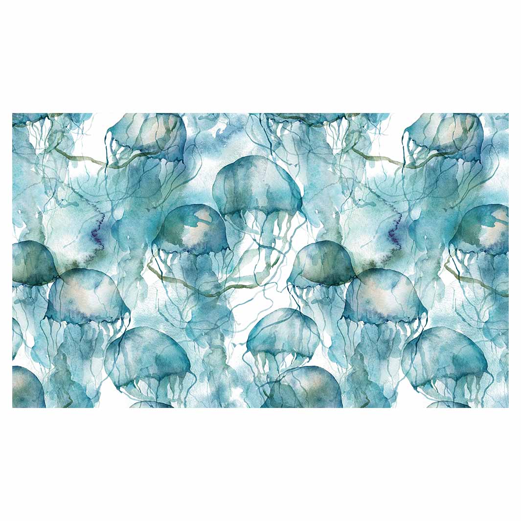 PATTERN BLUE OCEAN WATERCOLOUR JELLYFISH RECTANGULAR SCATTER CUSHION