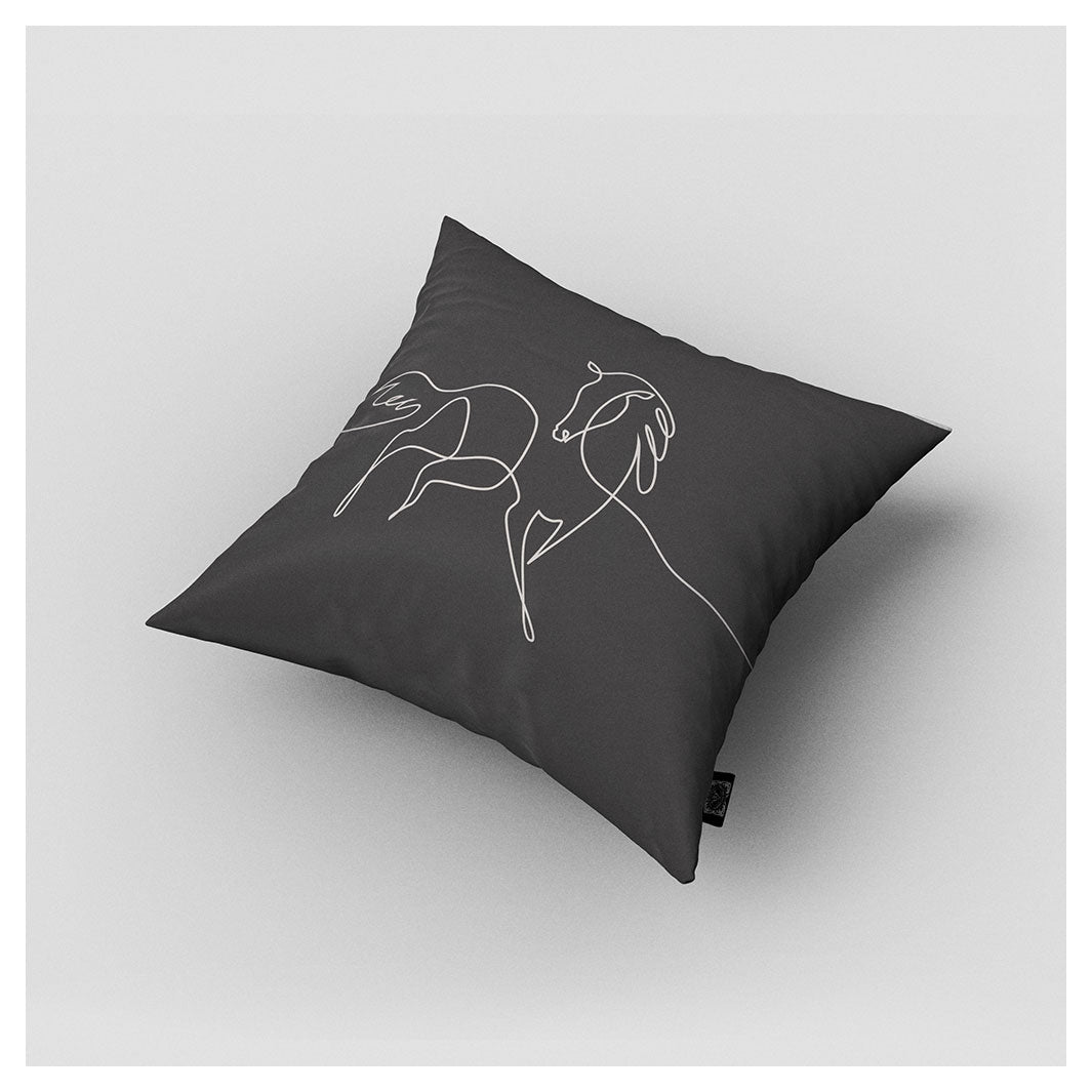 KIDS CHARCOAL HORSE LINE ART CUSHION