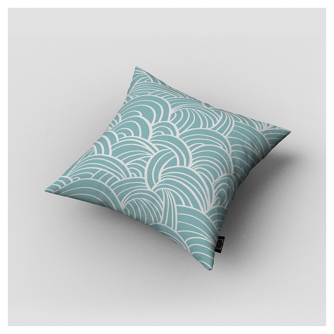 KIDS AQUA BLUE WAVES LINES PATTERN CUSHION