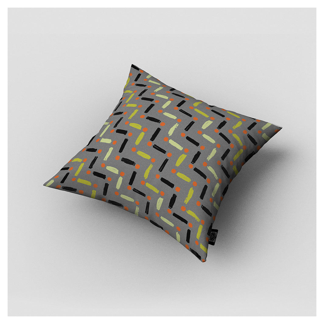KIDS GREY AND GREEN LINE AND DOT PATTERN CUSHION