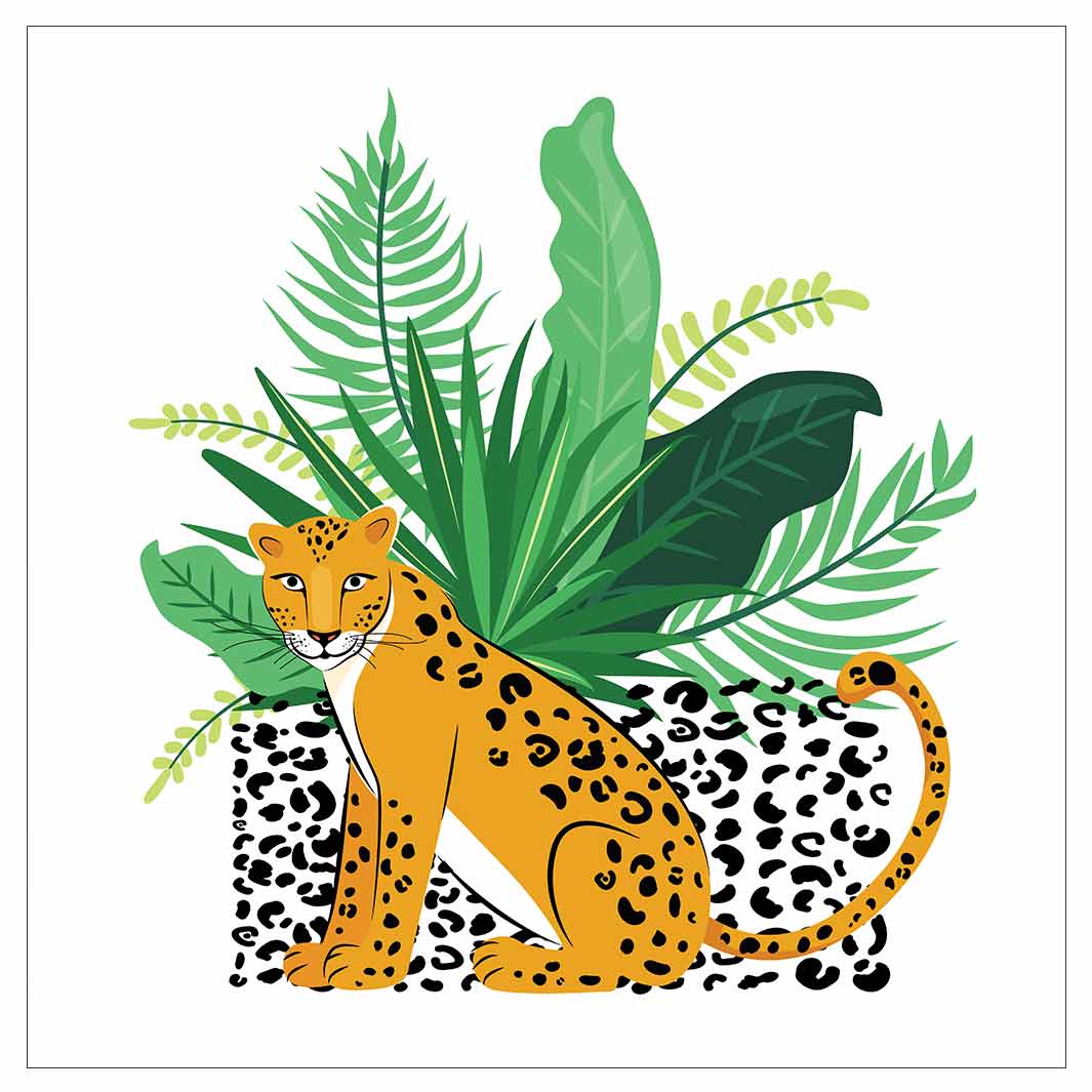 KIDS GREEN JUNGLE LEOPARD LEAVES CUSHION