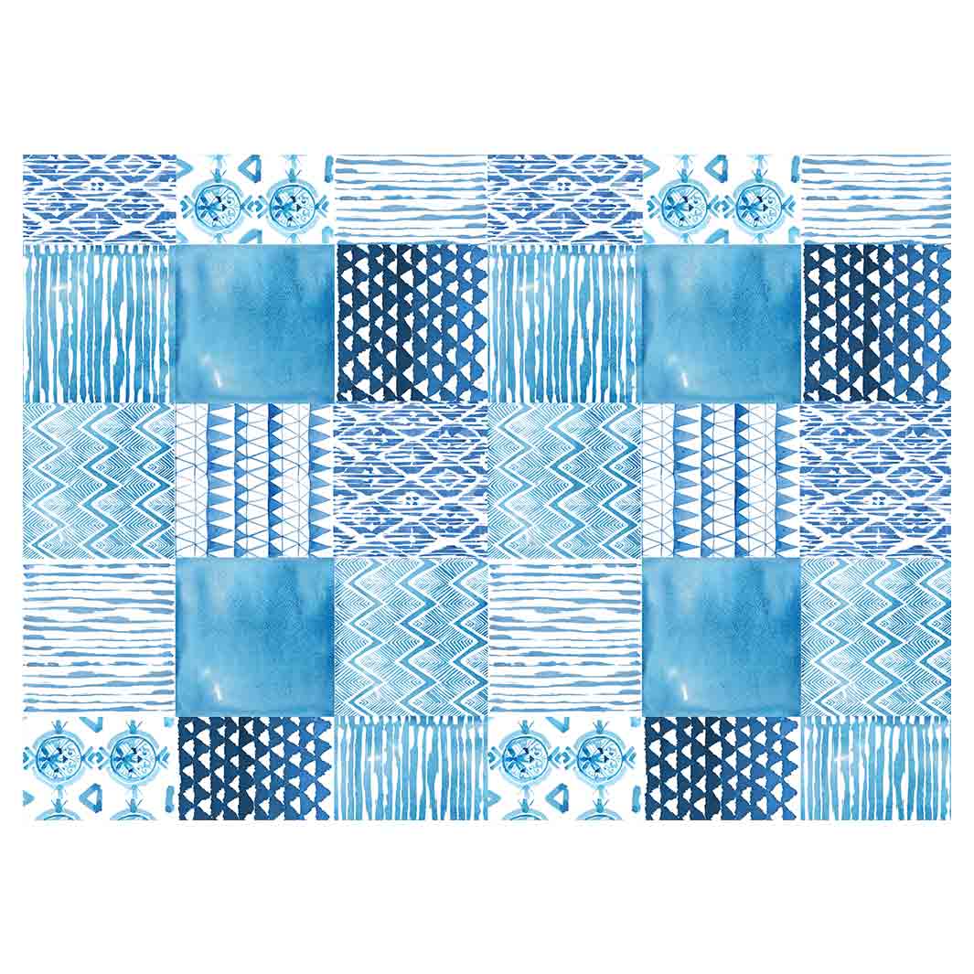 PATTERN BLUE WATERCOLOUR TILE TABLECLOTH