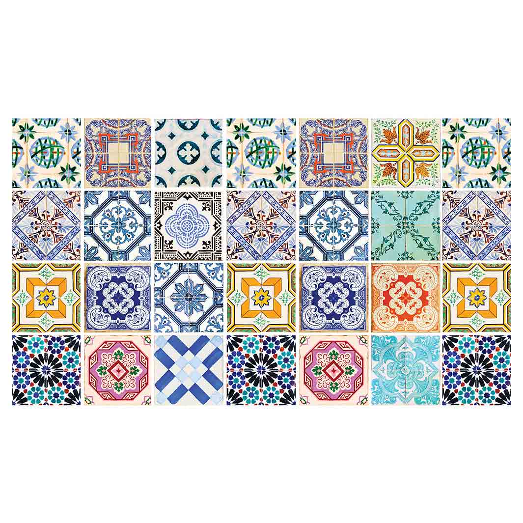 PATTERN BLUE COLOURFUL TILE TABLECLOTH