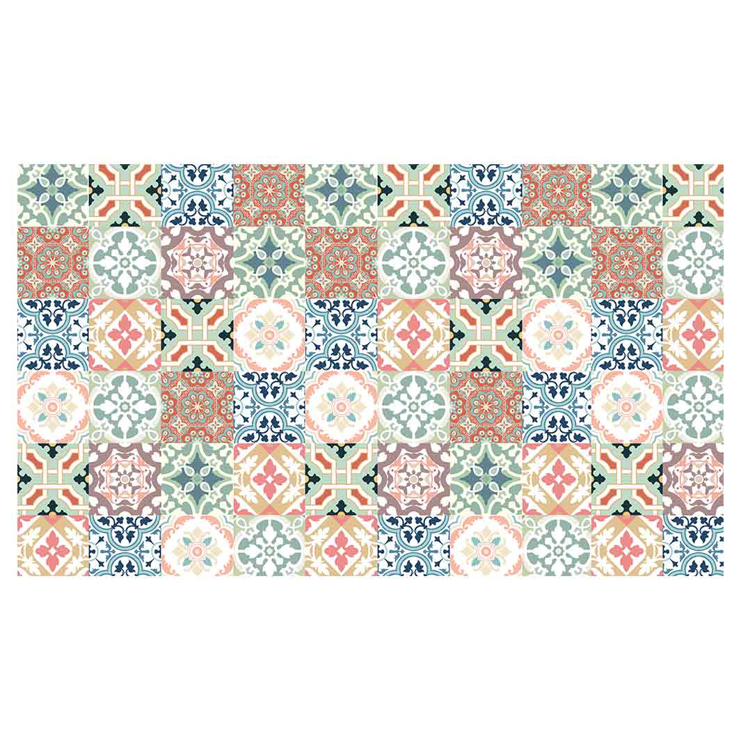 PATTERN TEAL AND ORANGE TILE TABLECLOTH