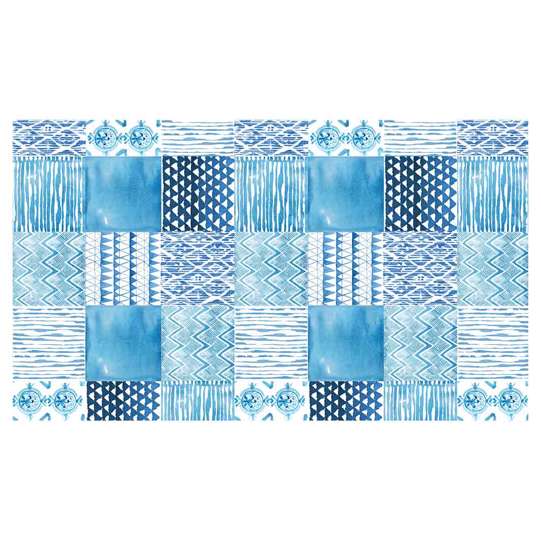 PATTERN BLUE WATERCOLOUR TILE TABLECLOTH