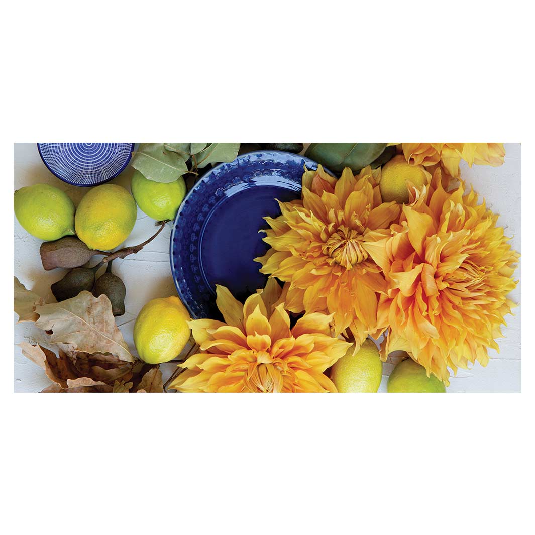 FLORAL YELLOW CHRYSANTHEMUM FLOWERS WITH FOLIAGE TABLECLOTH