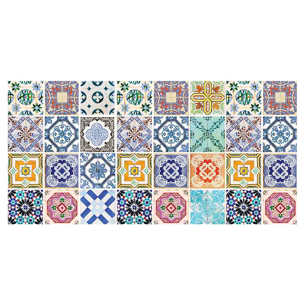 PATTERN BLUE COLOURFUL TILE TABLECLOTH