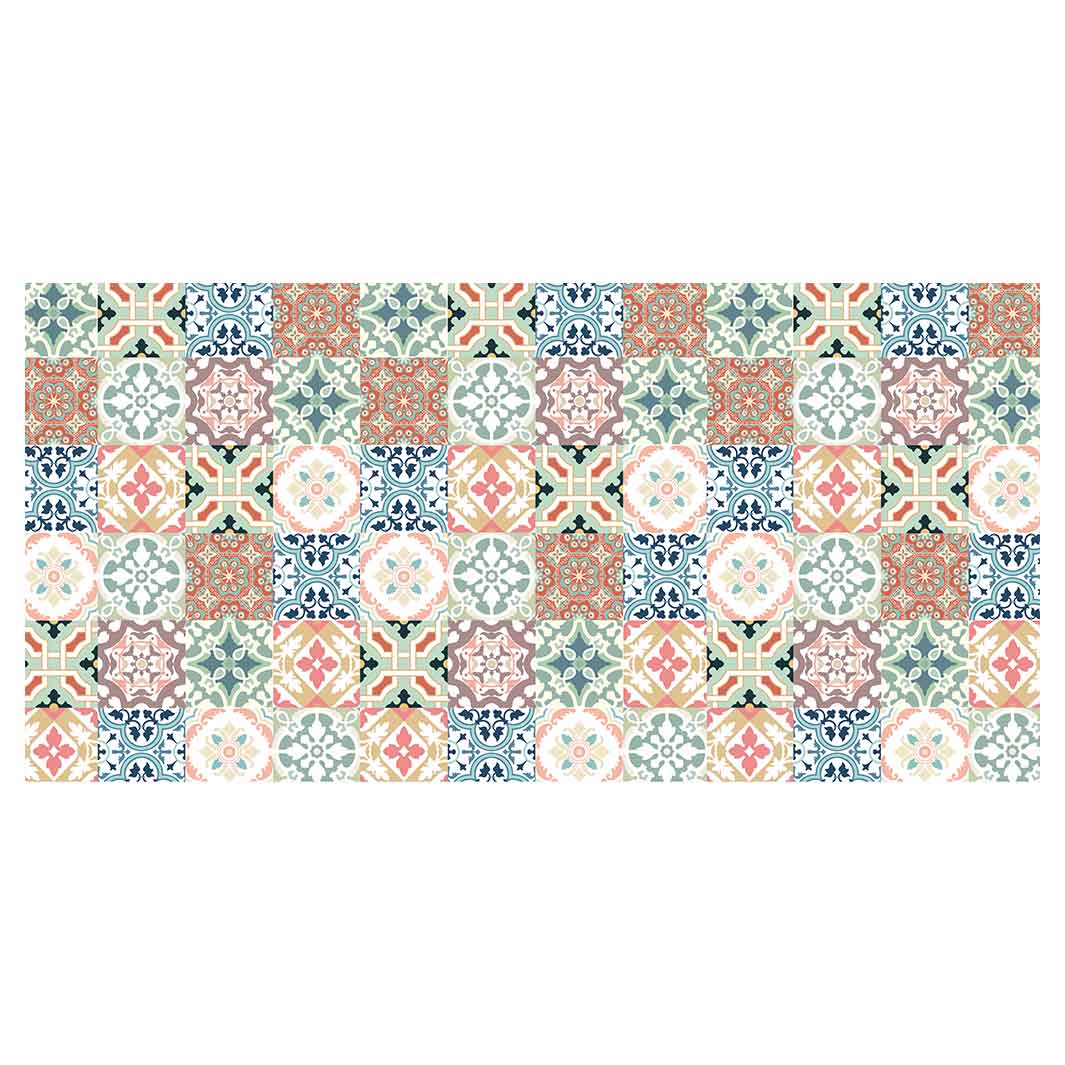 PATTERN TEAL AND ORANGE TILE TABLECLOTH