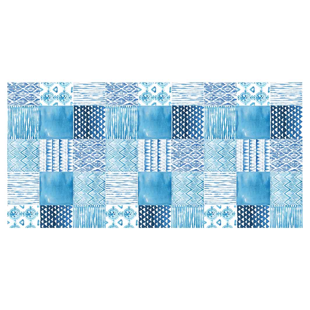 PATTERN BLUE WATERCOLOUR TILE TABLECLOTH