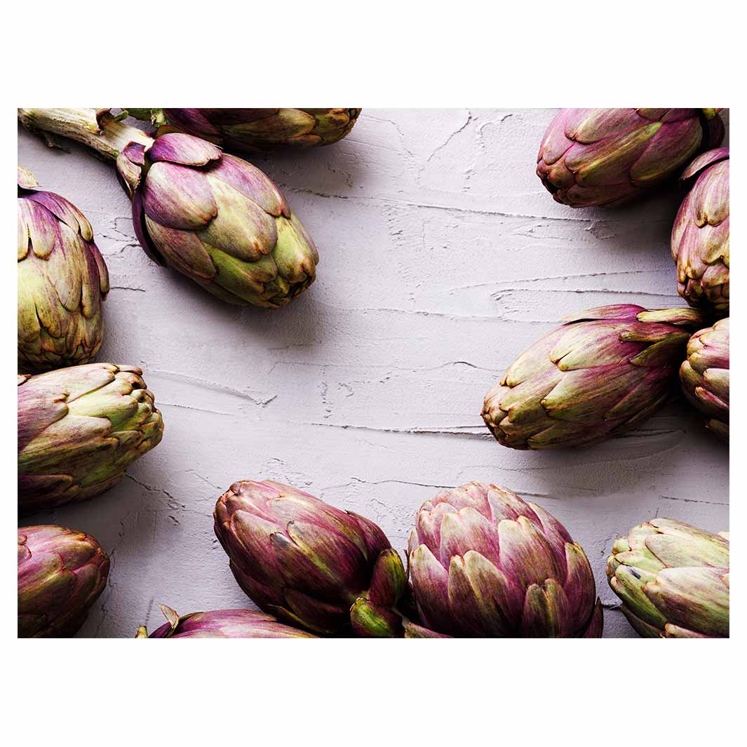 ARTICHOKE DARK PURPLE ON GREY TABLECLOTH