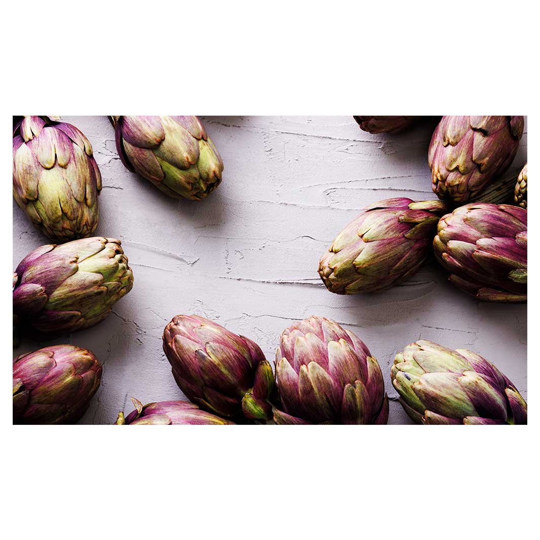 ARTICHOKE DARK PURPLE ON GREY TABLECLOTH