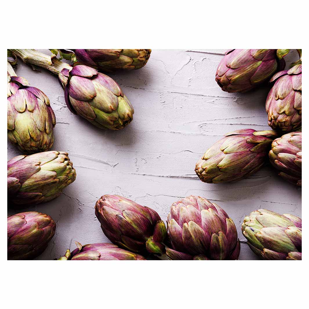 ARTICHOKE DARK PURPLE ON GREY TABLECLOTH