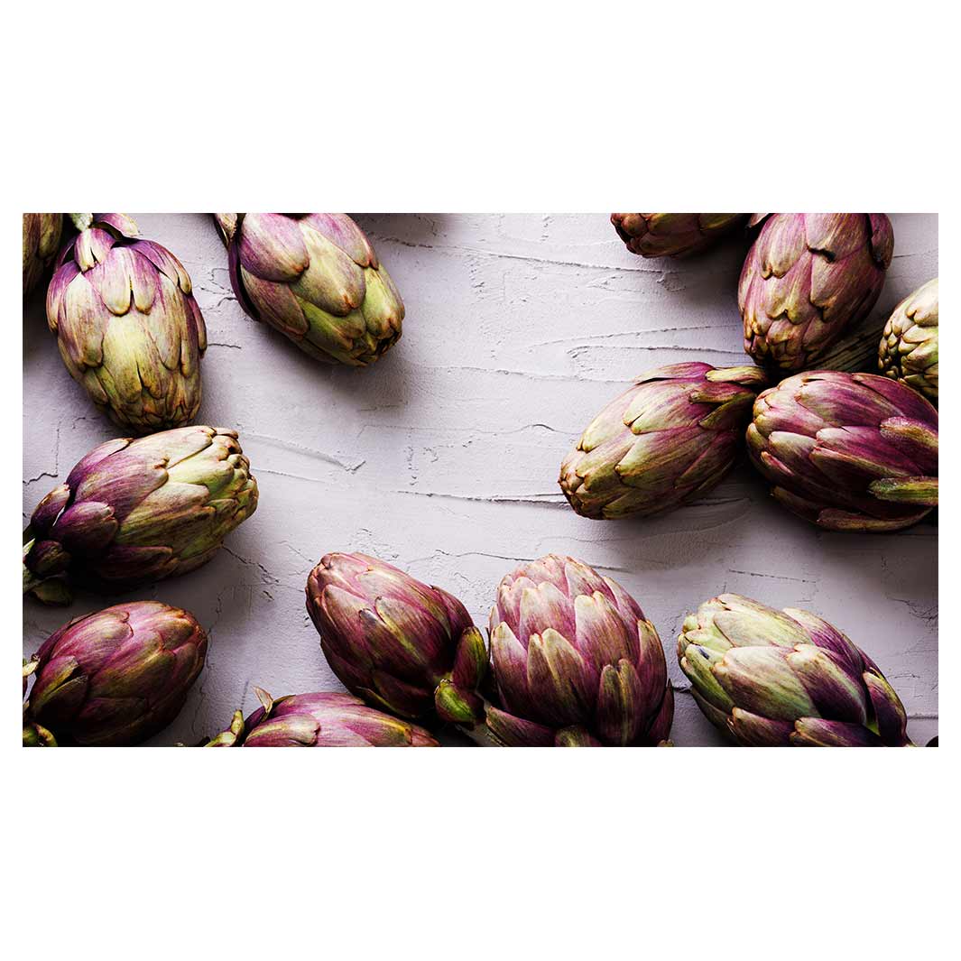 ARTICHOKE DARK PURPLE ON GREY TABLECLOTH