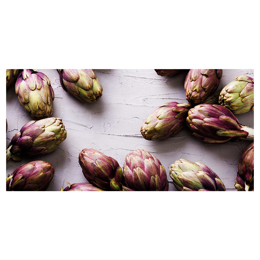 ARTICHOKE DARK PURPLE ON GREY TABLECLOTH